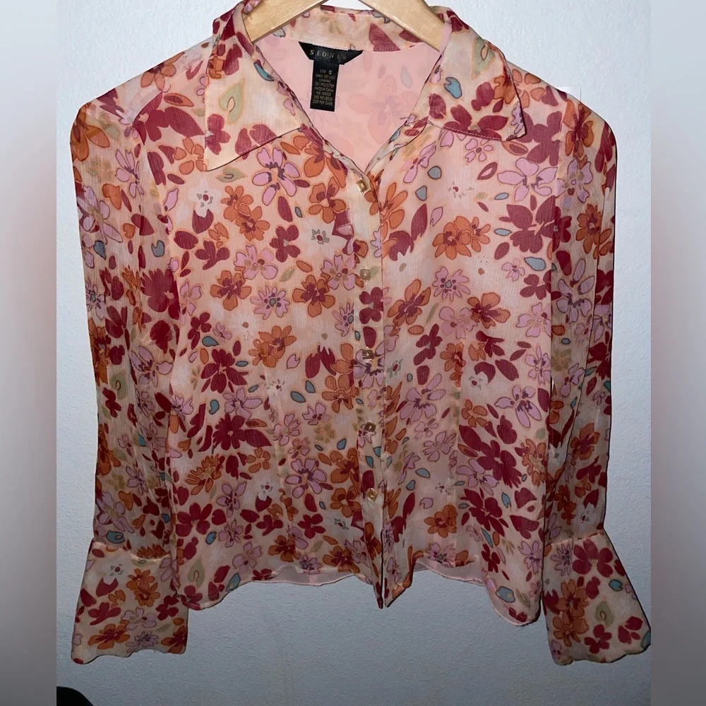 Sioni‎ floral multicolored printed silk shirt with classic collar